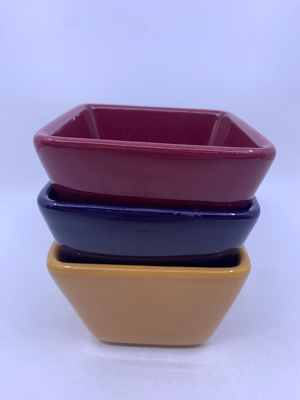 3 PC SQUARE BOWL SET MARRON/PURPLE/YELLOW.