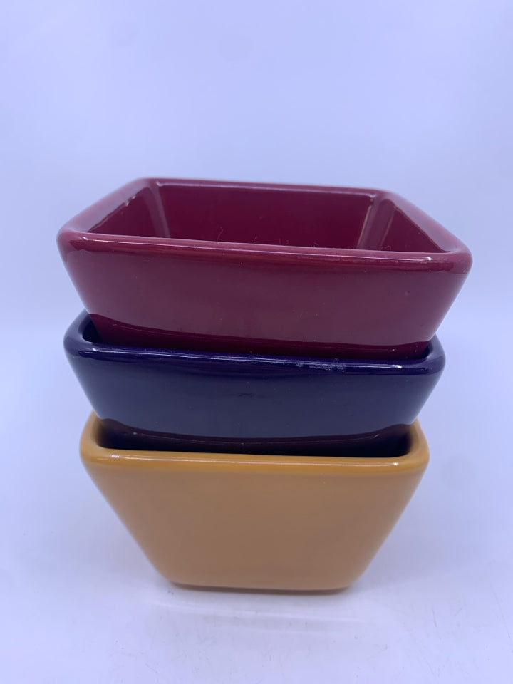 3 PC SQUARE BOWL SET MARRON/PURPLE/YELLOW.