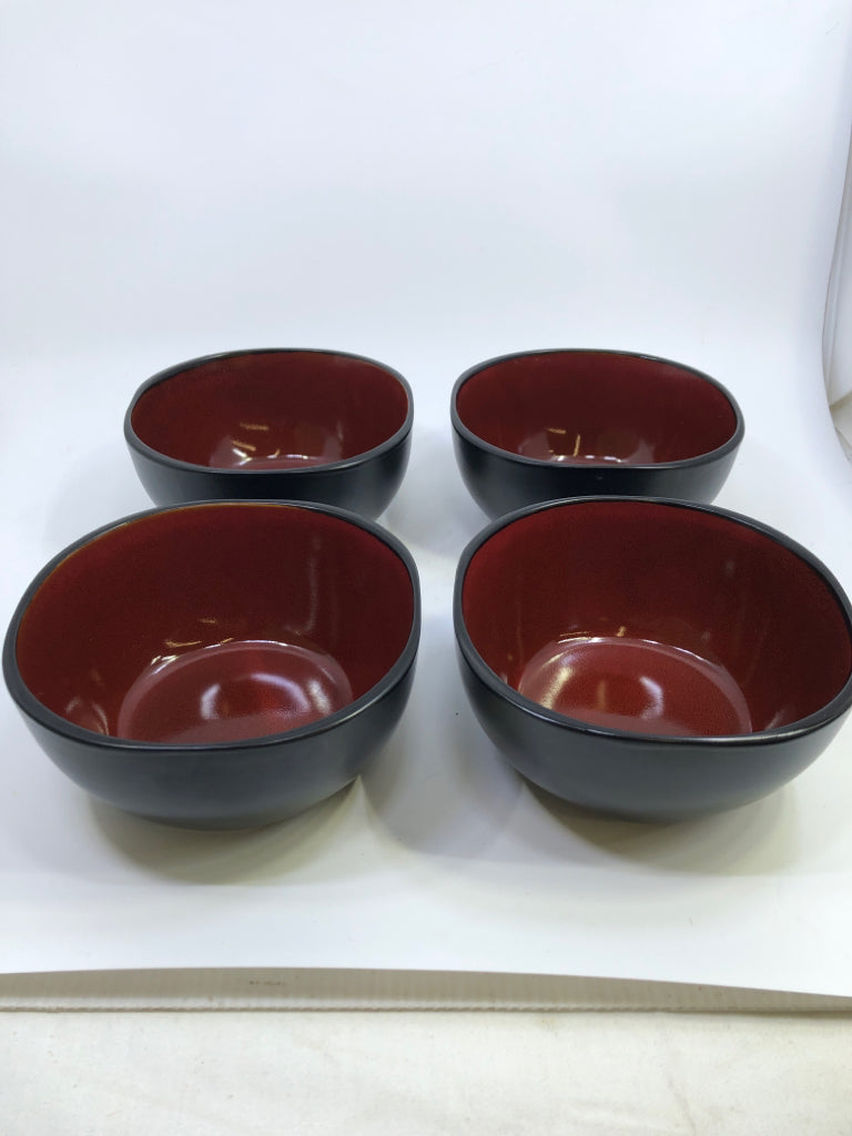 16 PC SVC 4 BLACK + RED DISH SET.