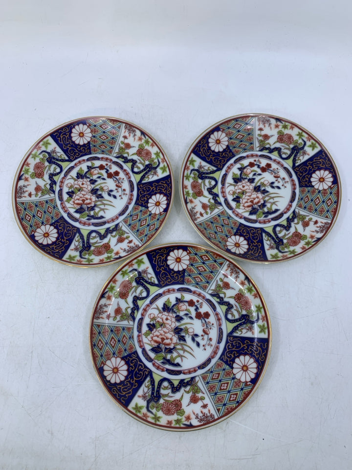 3 ASIAN STYLE COLOR BLOCK APPETIZER PLATES.