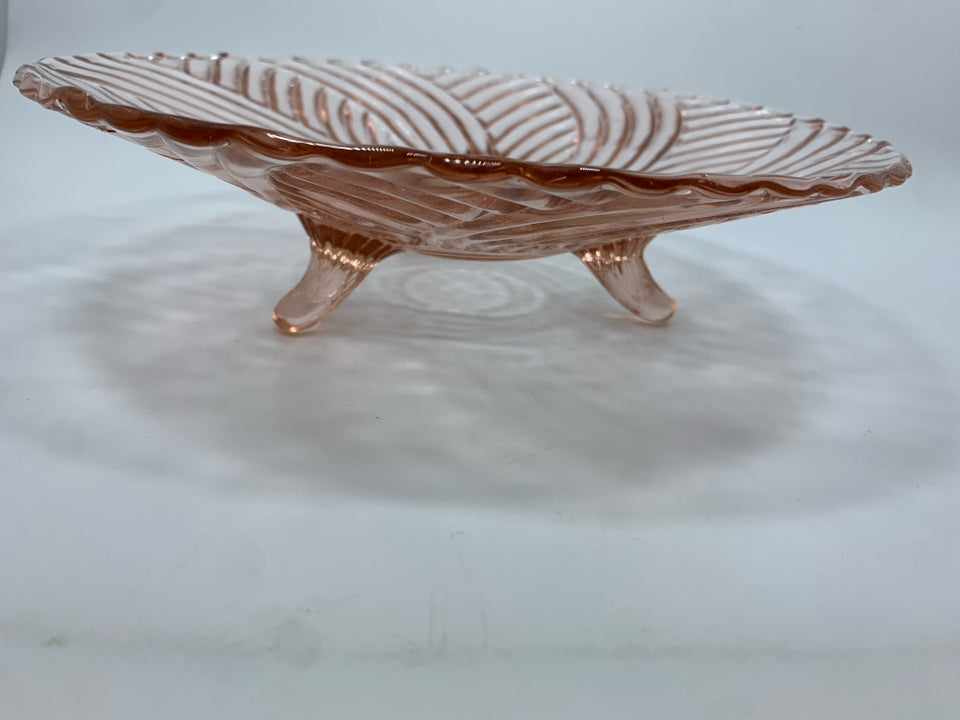 PINK GLASS BOWL W/LINES.