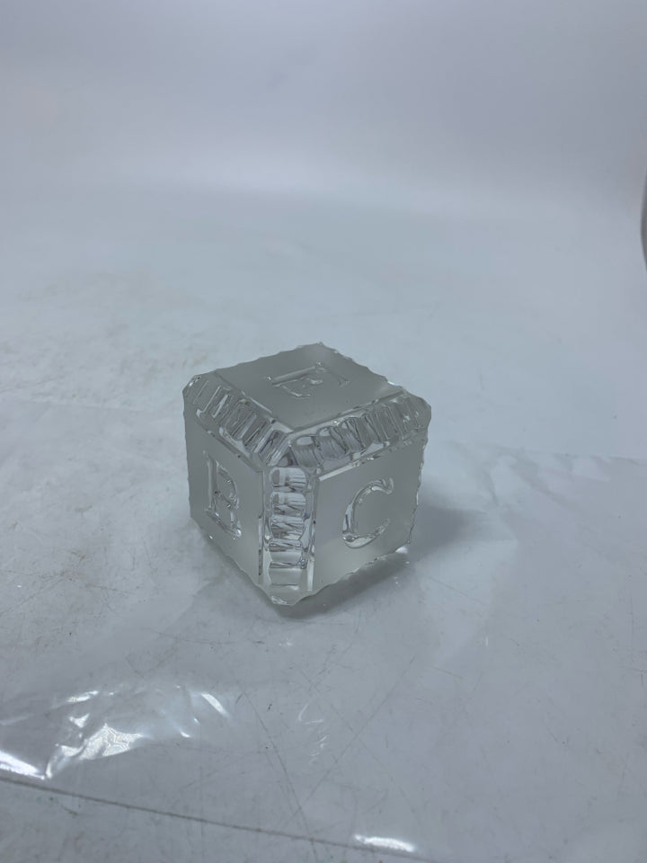 CRYSTAL ABC BABY ALPHABET BLOCK PAPERWEIGHT IN BAG.