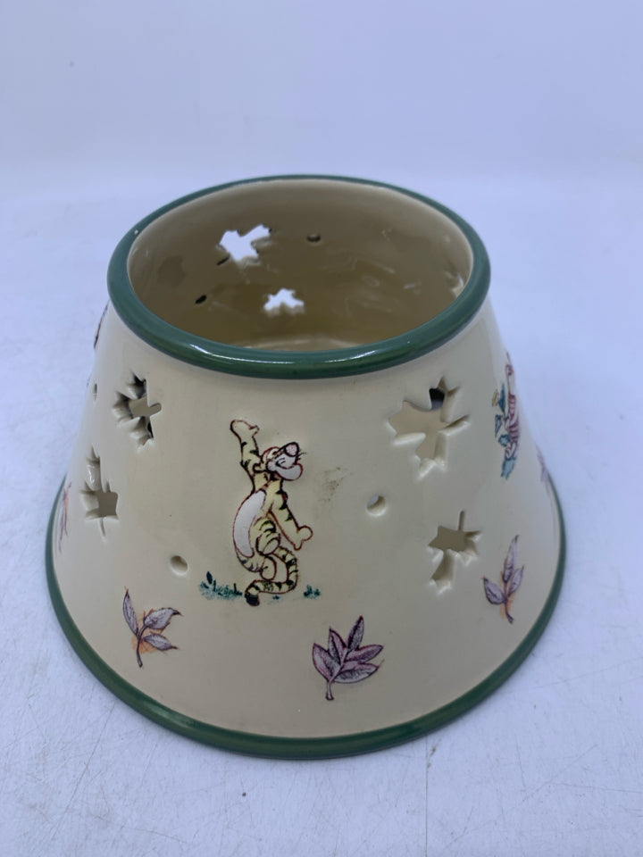 WINNIE THE POOH CANDLE SHADE W/ ALL CHARACTERS PIERCED MAPLE LEAVES.
