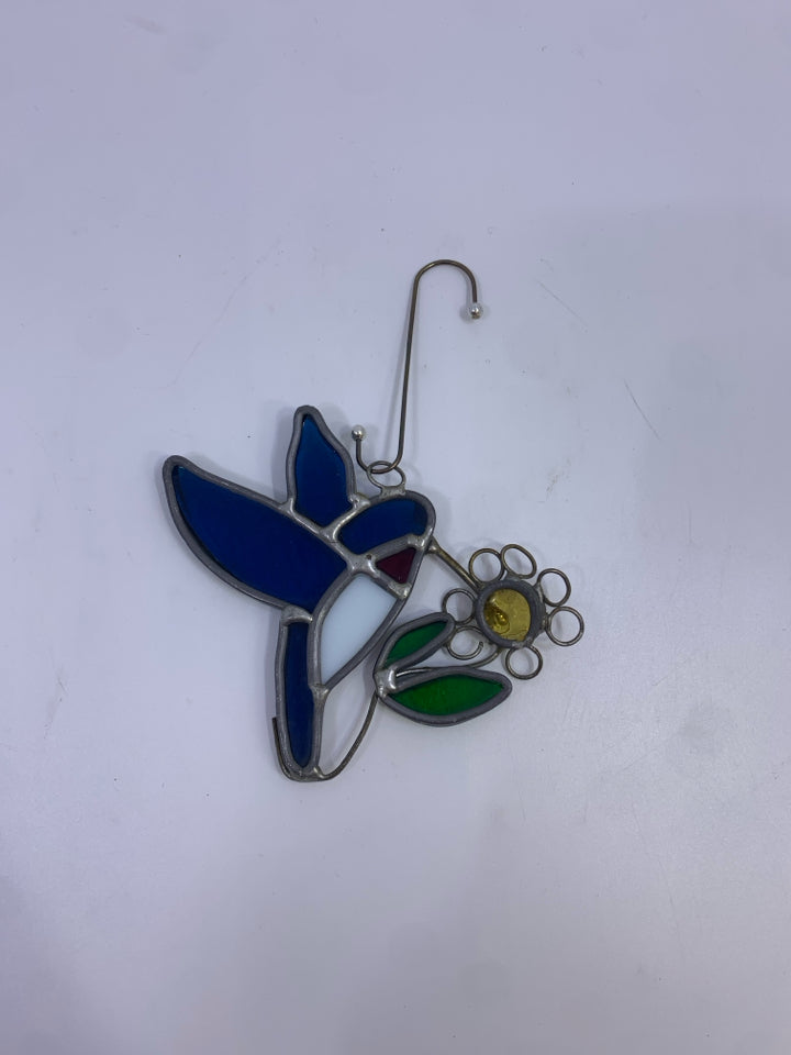 HUMMINGBIRD W/FLOWER HAND-CRAFTED STAINED GLASS SUN CATCHER.