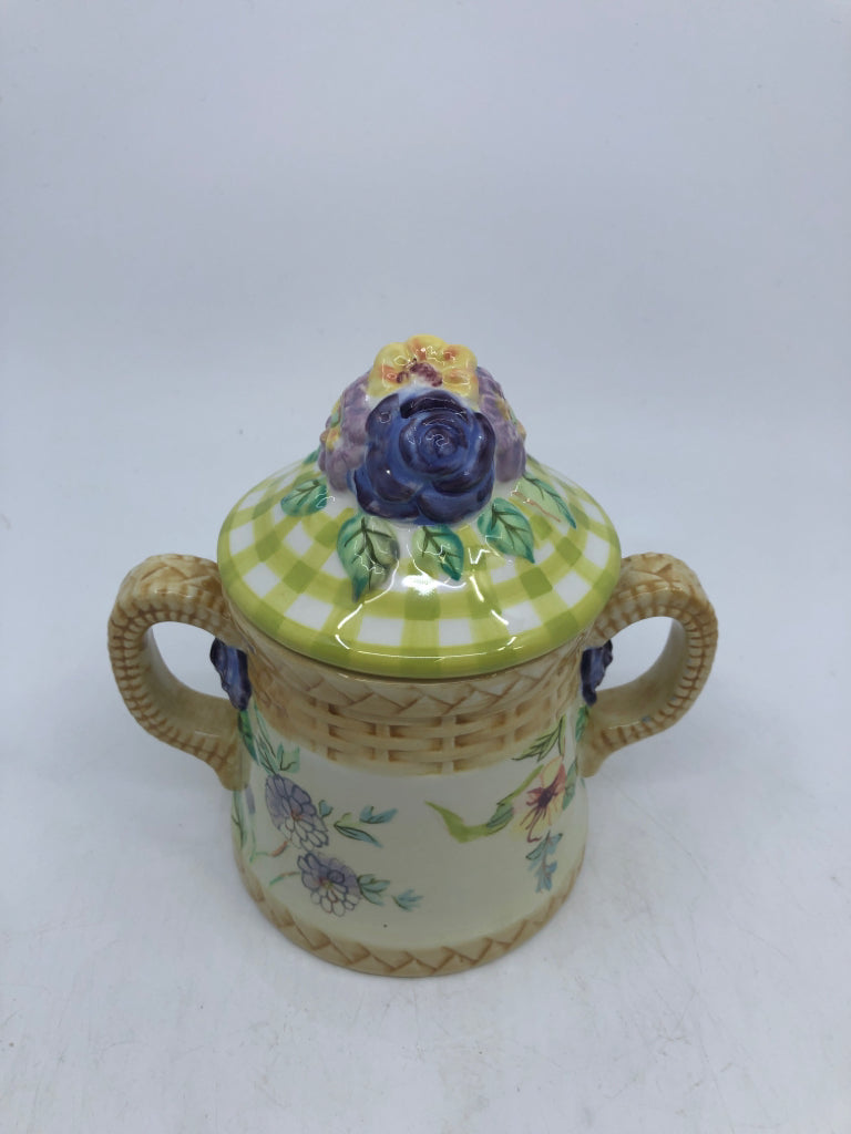 LIME GREEN COTTAGE ROSE COLLECTION SUGAR AND CREAMER.