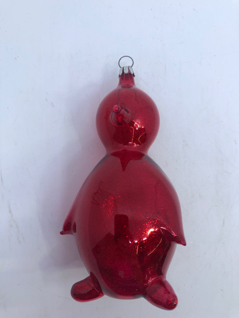 RED GLASS PENGUIN ORNAMENT.