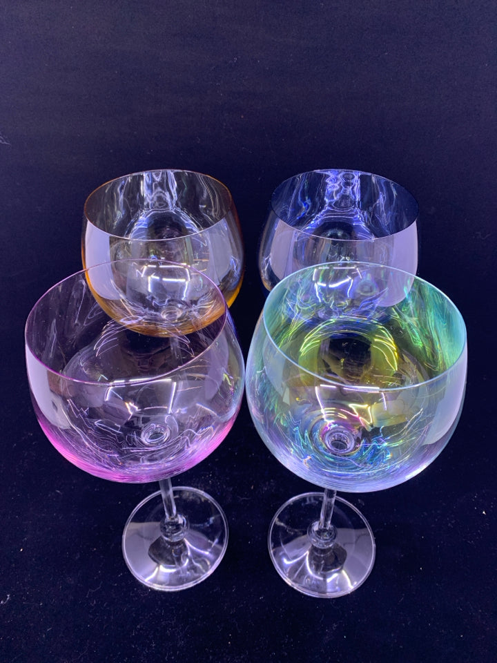 4 COLORFUL BULB WINE GLASSES.