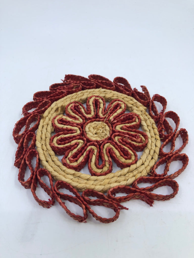 BLONDE & ORANGE WOVEN TRIVET.