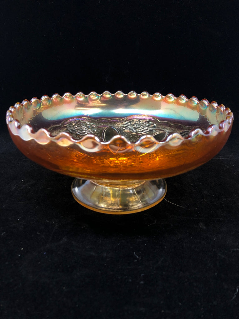 VTG CARNIVAL GLASS IRIDESCENT CANDY BOWL W STEM.