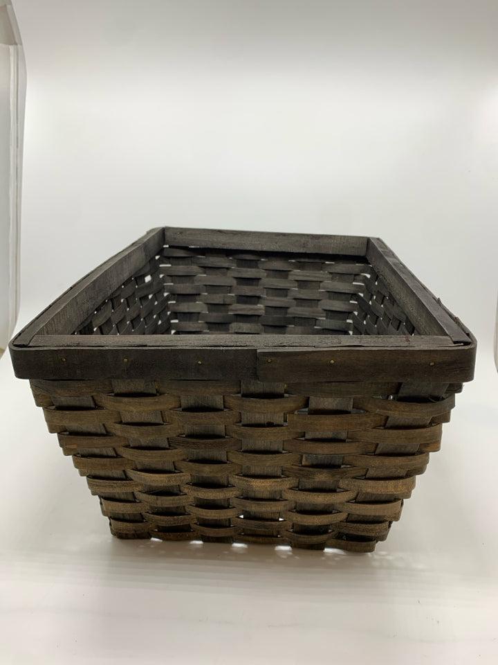 DARK WOOD WOVEN BASKET.