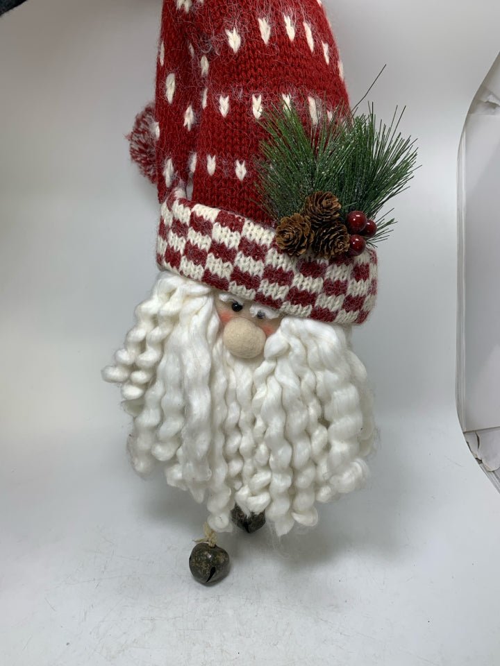 PLUSH SANTA HEAD W/ RED CHECKERED HAT WALL HANGING W/ BELL.