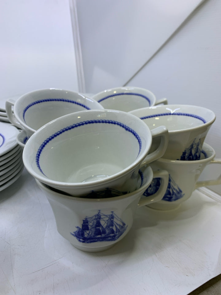 48pc BLUE SAILBOAT- FLYING CLOUD SVC 8- DISH SET.