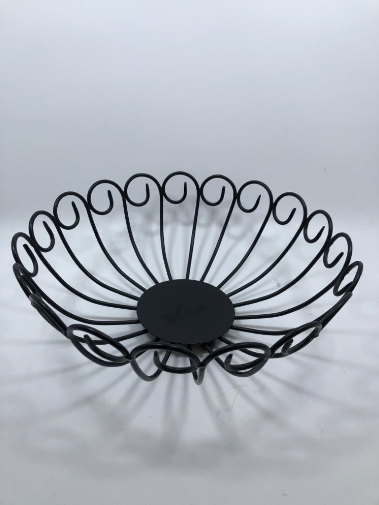 HEAVY BLACK WIRE SWIRL BASKET.