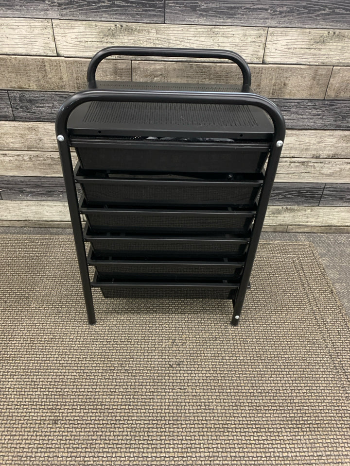 6-DRAWER BLACK ORGANIZER W/GOLD KNOBS.