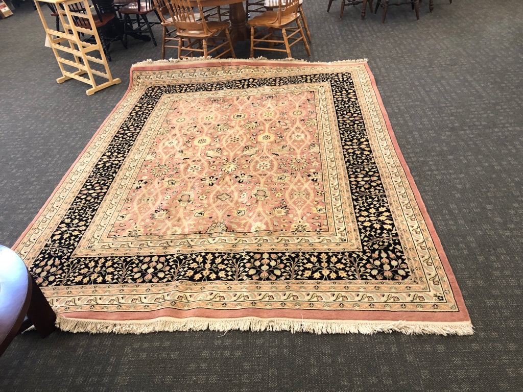 LARGE PINK W BLUE ACCENTS RUG.