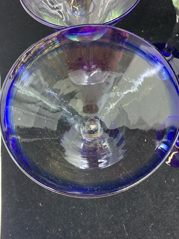 6PC BLOWN GLASS 5 MARGARITA GLASS AND A SALT RIM BOWL.