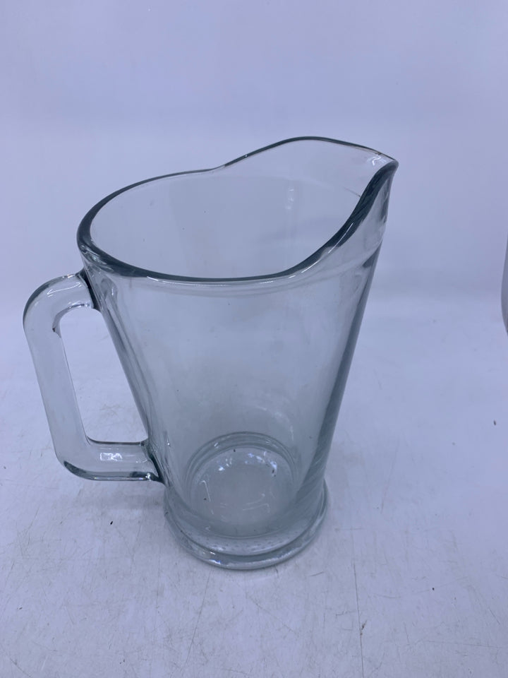 CLEAR GLASS HEAVY BOTTOM BEER PITCHER.