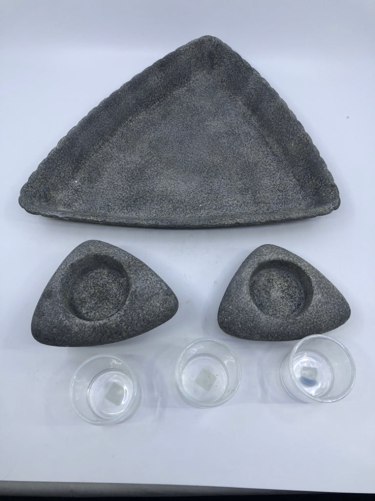 6PC PARTYLITE TRIANGLE ROCK PATTERN VOTIVE HOLDERS.