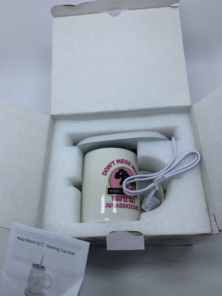 DONT MESS WITH MAMAURUS CREAM MUG W/ MUG WARMER IN BOX.