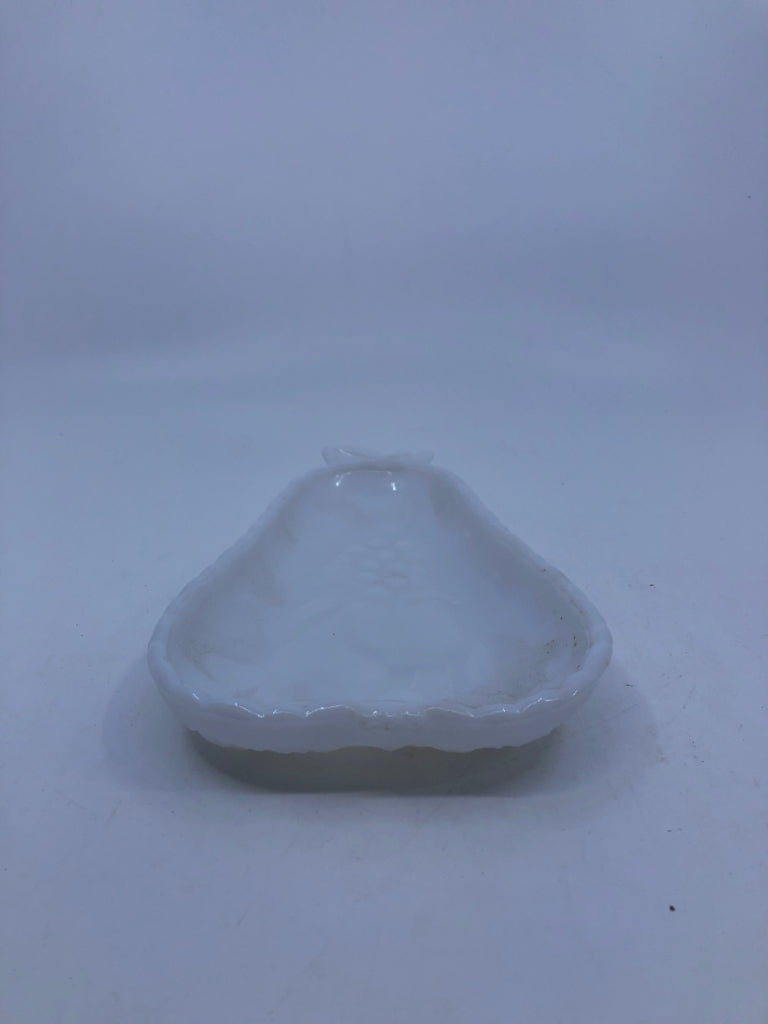 VTG MILK GLASS EMBOSSED PEAR TRAY.