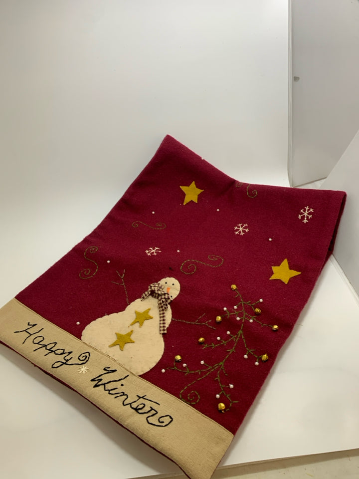PRIMITIVE HAPPY WINTER FABRIC TABLE RUNNER.