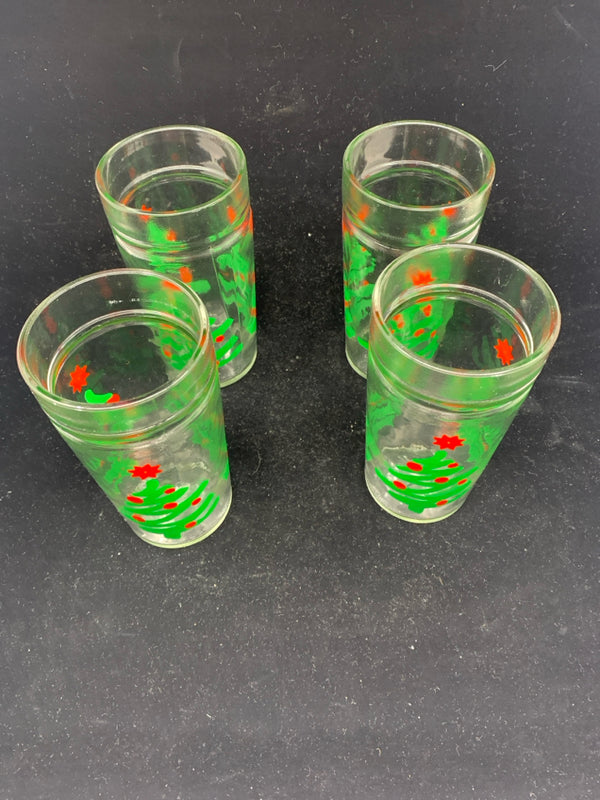 4 VTG CHRISTMAS TREE GLASSES.