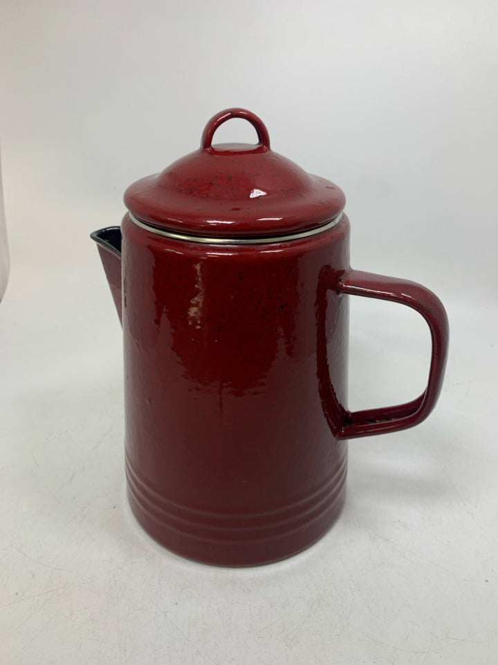 SPECKLED ENAMEL STOVE TOP COFFEE POT W/ LID.