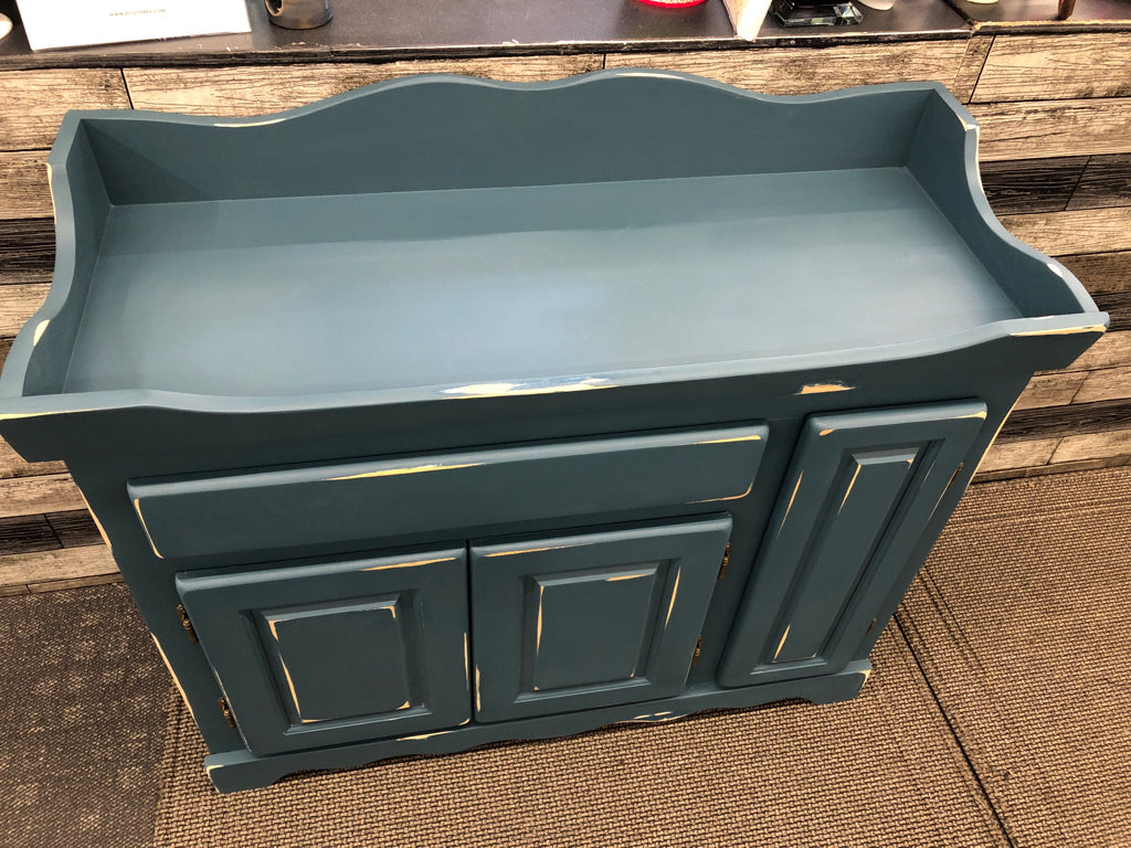 TEAL DISTRESSED 3 CABINET DRY SINK.