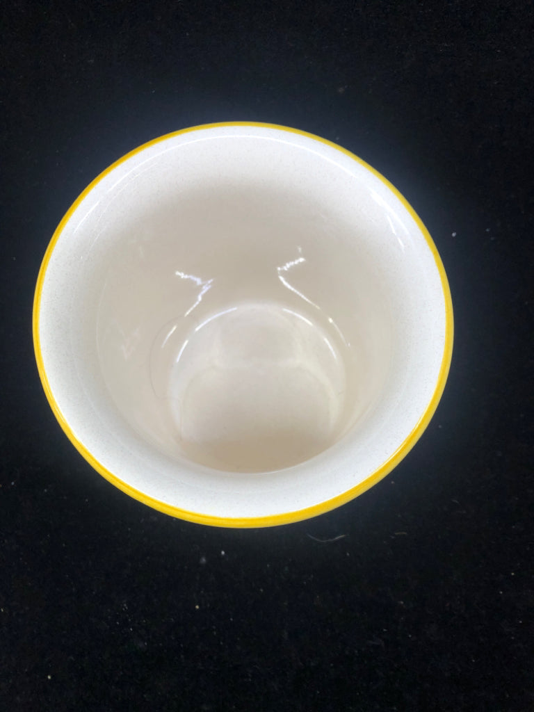 BLUE AND YELLOW PATTERN UTENSIL CROCK.