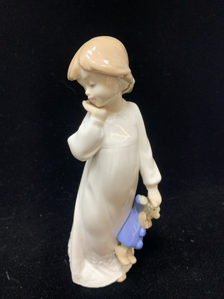 VTG "MY RAG DOLL" CHILD W/STUFFED ANIMAL FIGURINE.