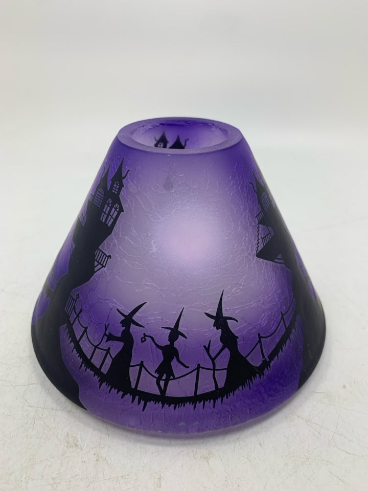 HAUNTED HOUSE PURPLE GLASS CANDLE SHADE.