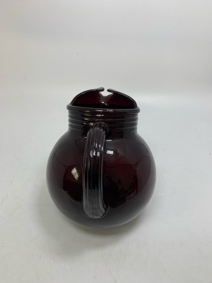 VTG RUBY RED GLASS TILT BALL PITCHER ICE LIP.