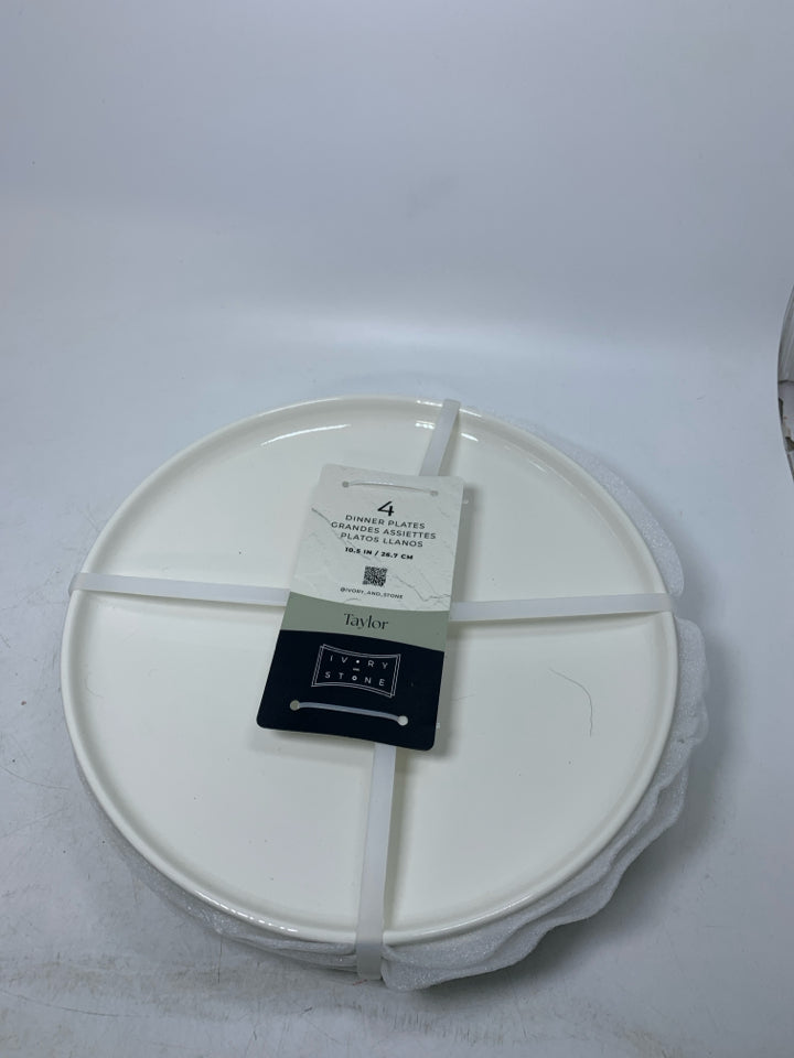 NWT 4 IVORY & STONE DINNER PLATES.