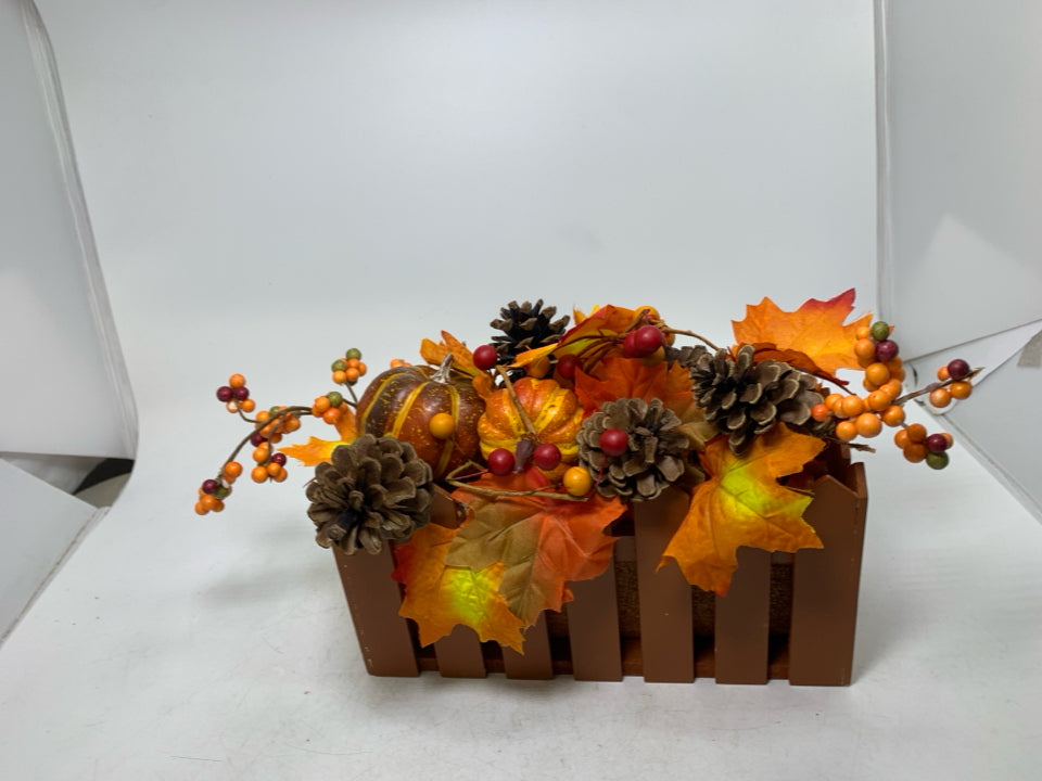 FENCE SHAPED PLANTER W/ FALL BOUQUET.
