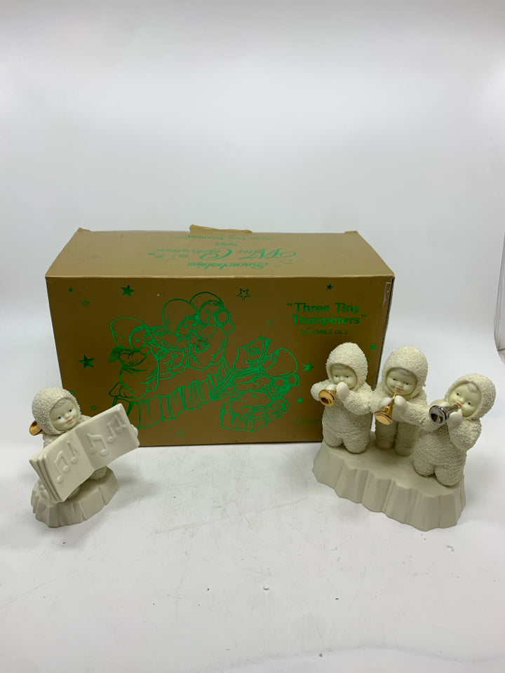 DEPT 56 SNOWBABIES "THREE TINY TRUMPETERS" FIGURINES IN BOX.