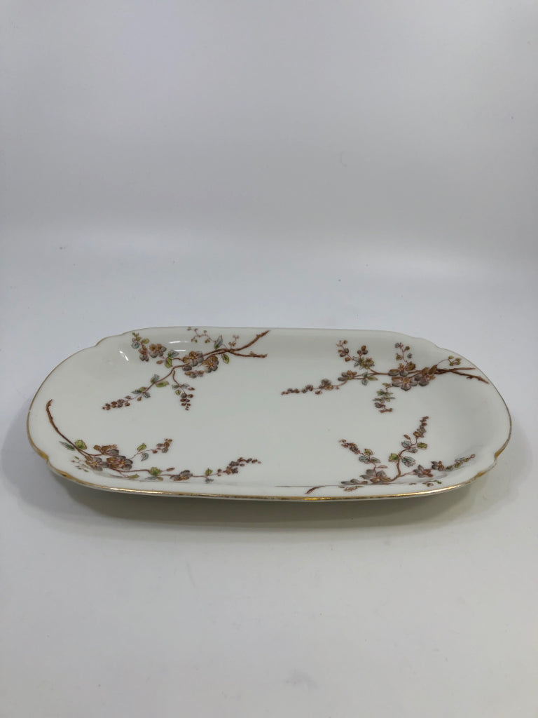 VTG LIMOGES  OVAL SERVING PLATE- T&V MARGUERITE BROWN BLOSSOM OVAL SERVING PLATE