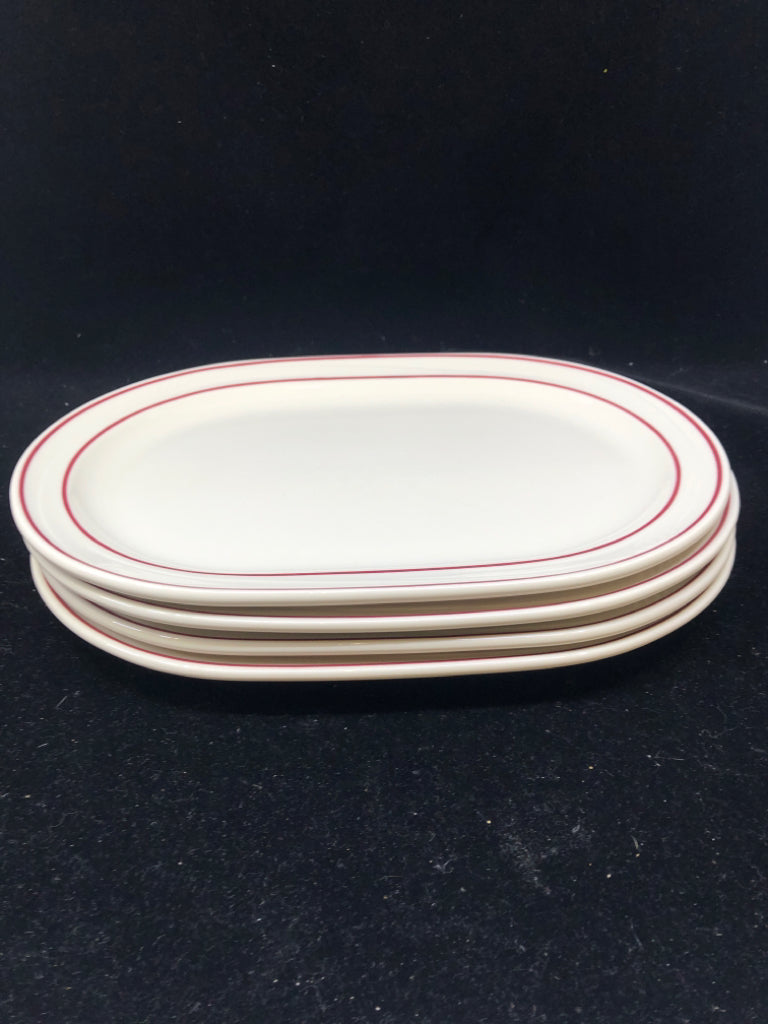 4 OVAL PLATES W RED RIM.