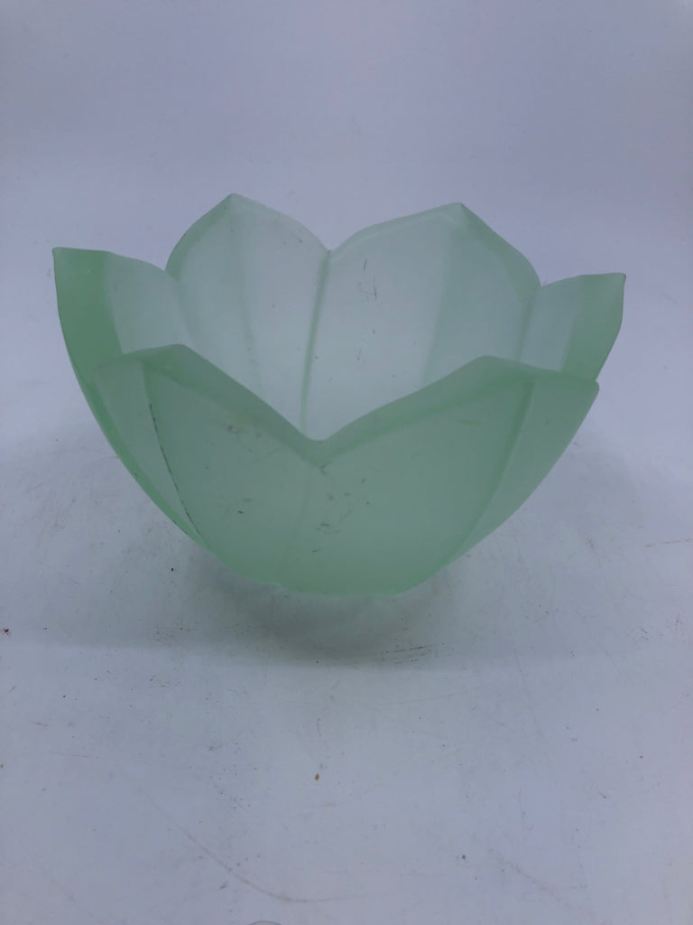GREEN FROSTED LENOX FLORAL SHAPED BOWL.