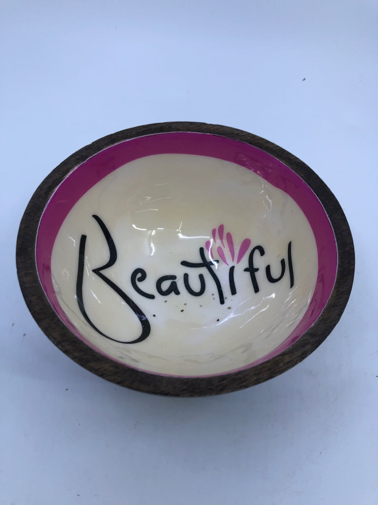 BEAUTIFUL PINK STRIPE MANGO WOOD BOWL.