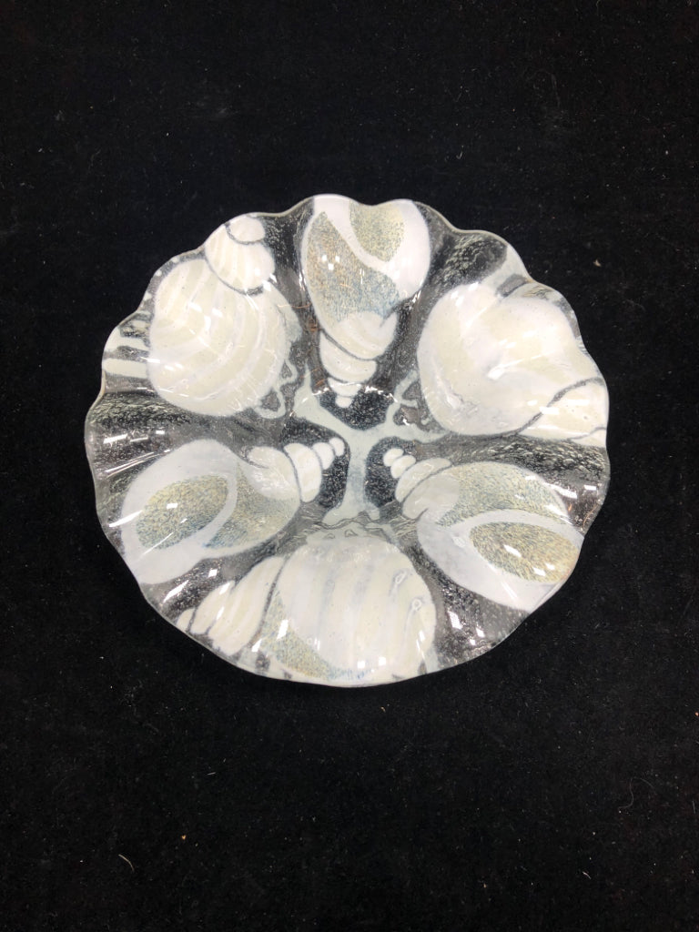 SEASHELL FUSED GLASS CANDY BOWL.