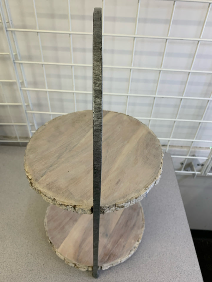 2 TIER DISTRESSED ROUND WOOD SERVER.