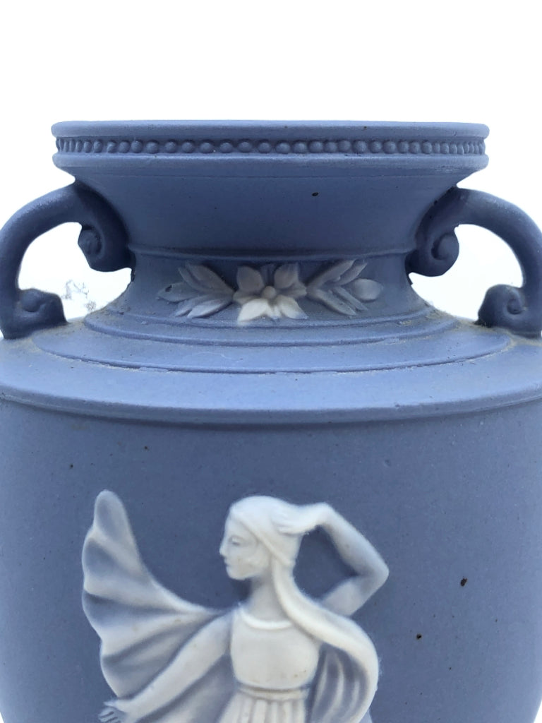 MATTE BLUE EMBOSSED GIRL URN/VASE- JAPAN.