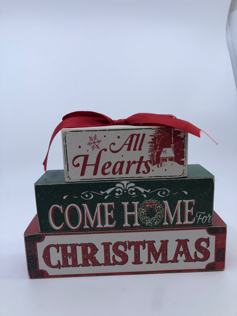 ALL HEARTS STACKED BLOCK SIGN.