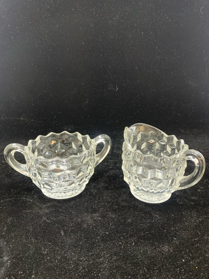 DIAMOND PATTERN CUT GLASS SUGAR/CREAMER SET.