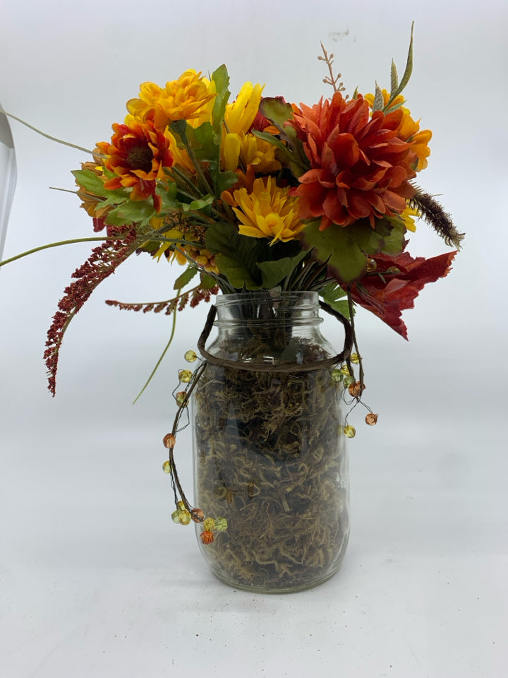 FALL FLORAL IN MASON JAR.