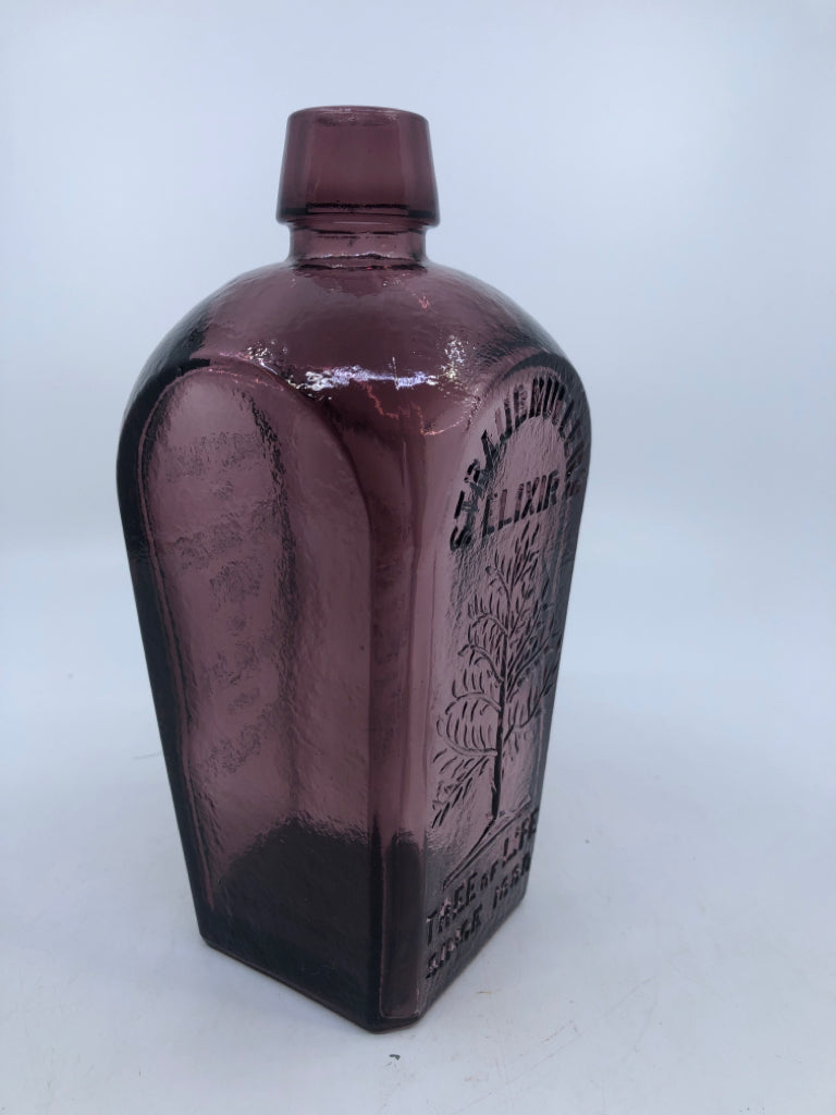 VTG SQUARE PURPLE ELIXIR EMPTY BOTTLE.