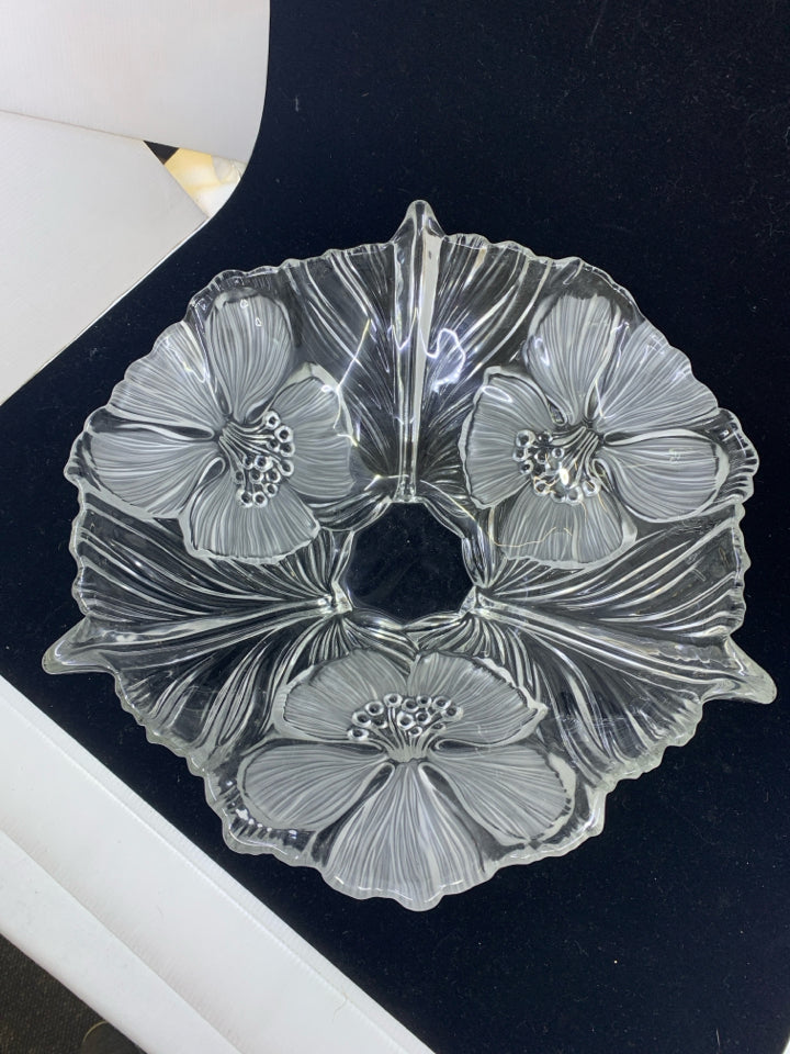 LARGE FROSTED FLORAL CENTERPIECE BOWL.