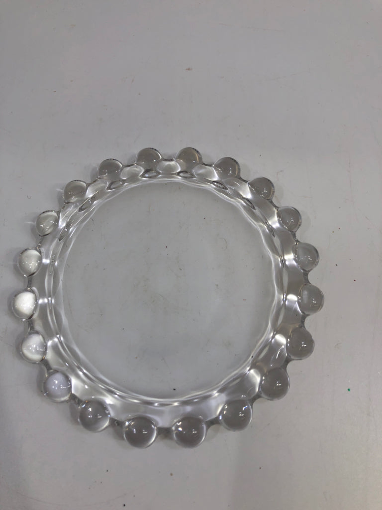 BEADED RIM GLASS CANDLE PLATE.
