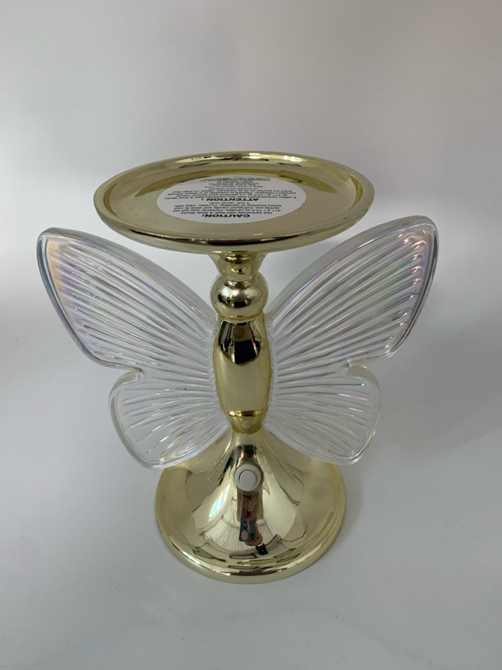 BUTTERFLY LIGHT UP 3 WICK CANDLE HOLDER IRIDESCENT WINGS *WORKS.