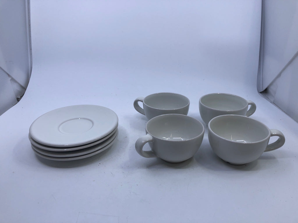 8PC IKEA WHITE TEACUP AND SAUCER SET.
